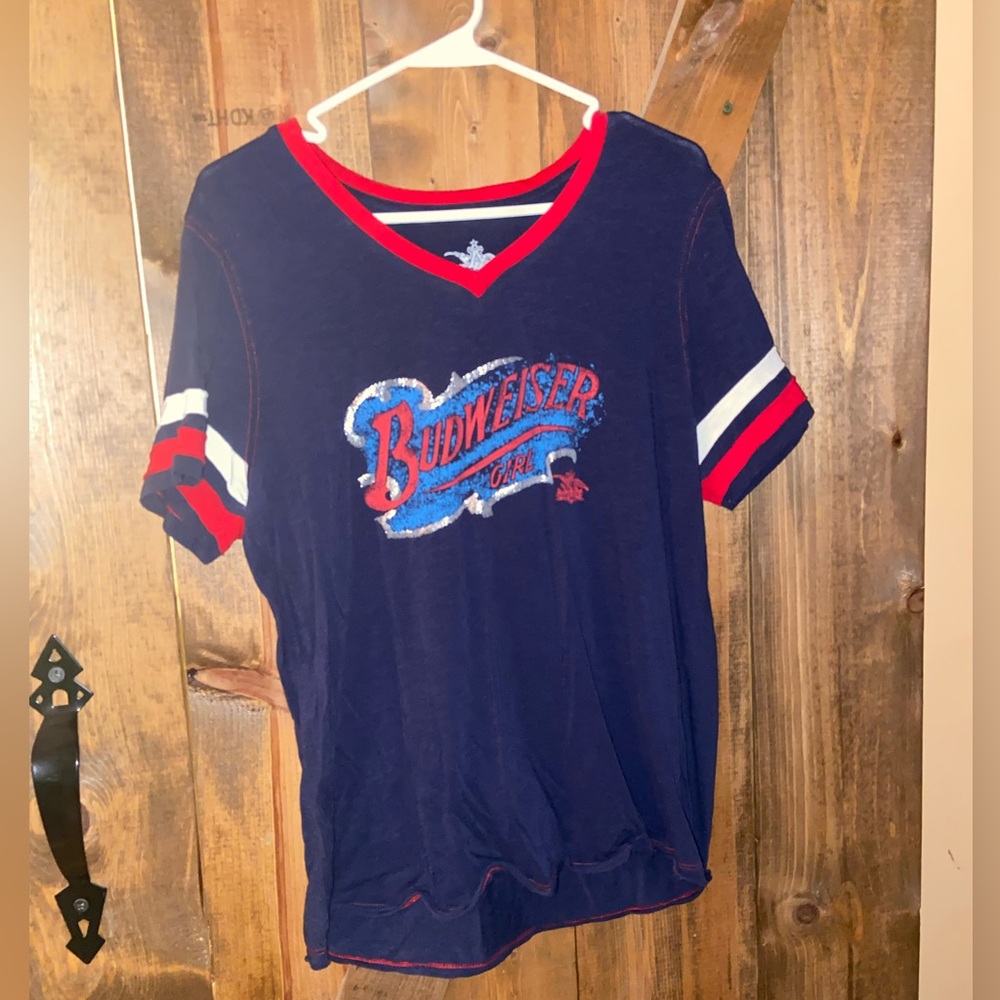 Budweiser Women's Short Sleeve Tee - Navy and Red